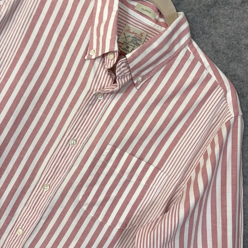 J Crew Broken-In Oxford Shirt Men Sz M Pink White Striped Organic Cotton Classic